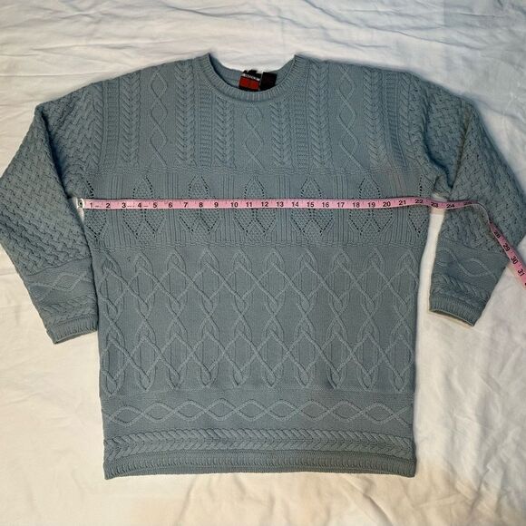 Vintage Jessica by Christopher Lai 100% Wool Cable Knit Sweater Blue Hong Kong M - Picture 8 of 10